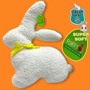 Bunny-Shaped Decorative Pillow With Soft Textured Finish & Yellow Ribbon Accent